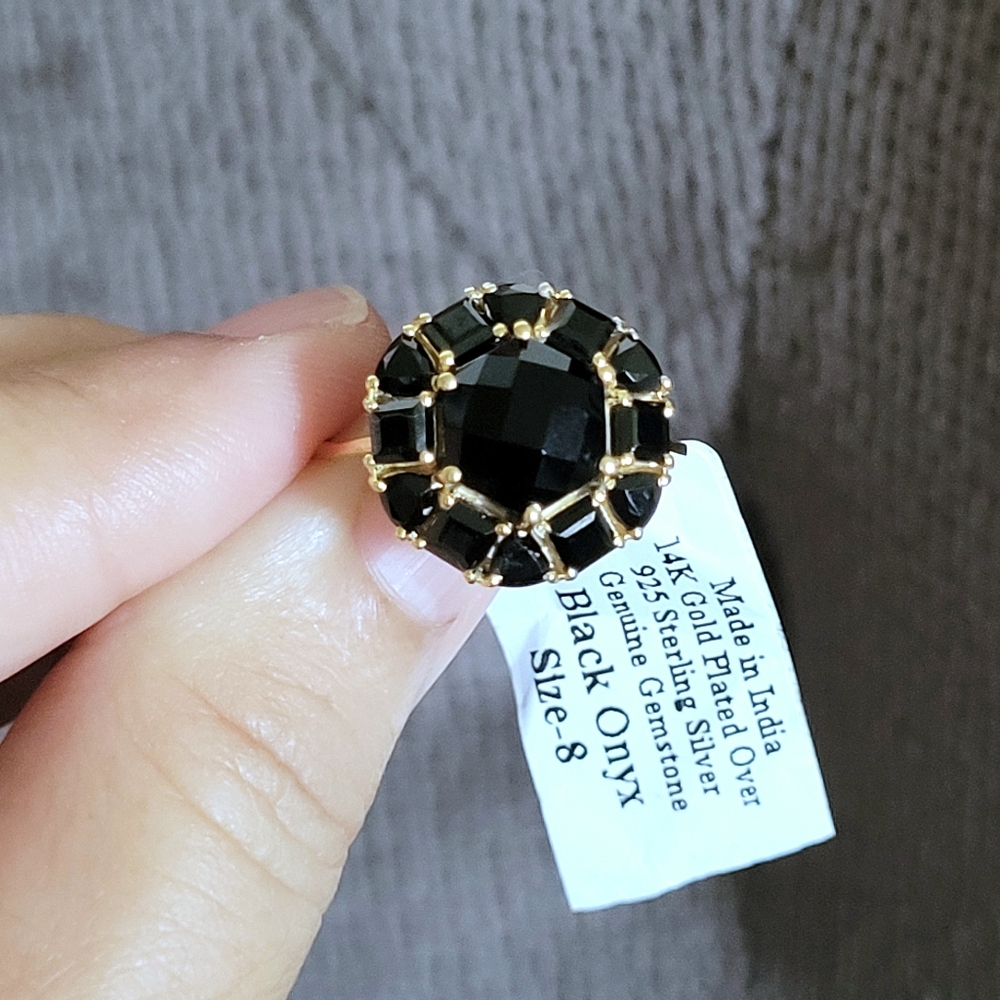 Shivam Black🖤 Onyx Flower Ring💍 - Size 8